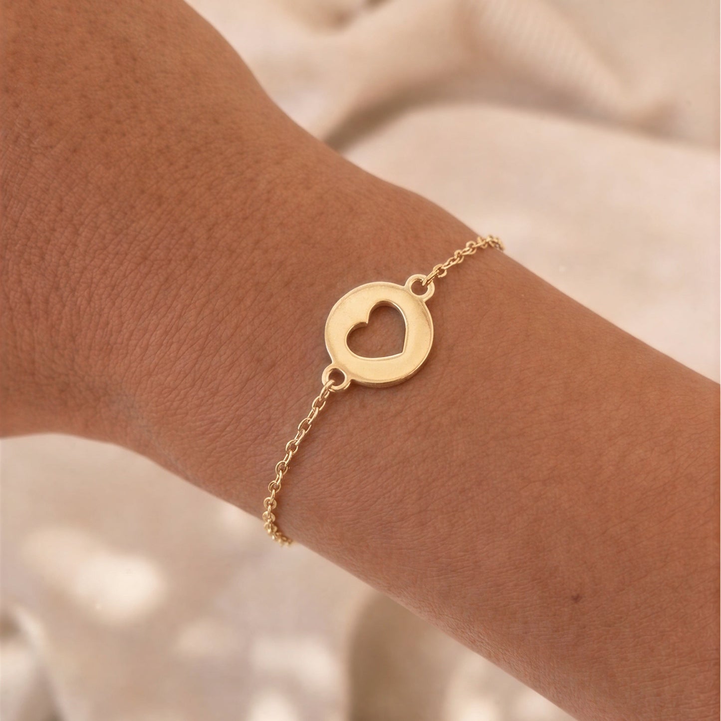 Pulsera eslabón delgada - Corazón - 18 cm