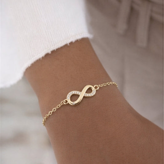 Pulsera eslabón delgada - Infinito con circón - 18 cm