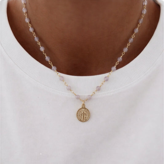 Collar entorchado - Piedra natural: Cuarzo rosa - 41 cm