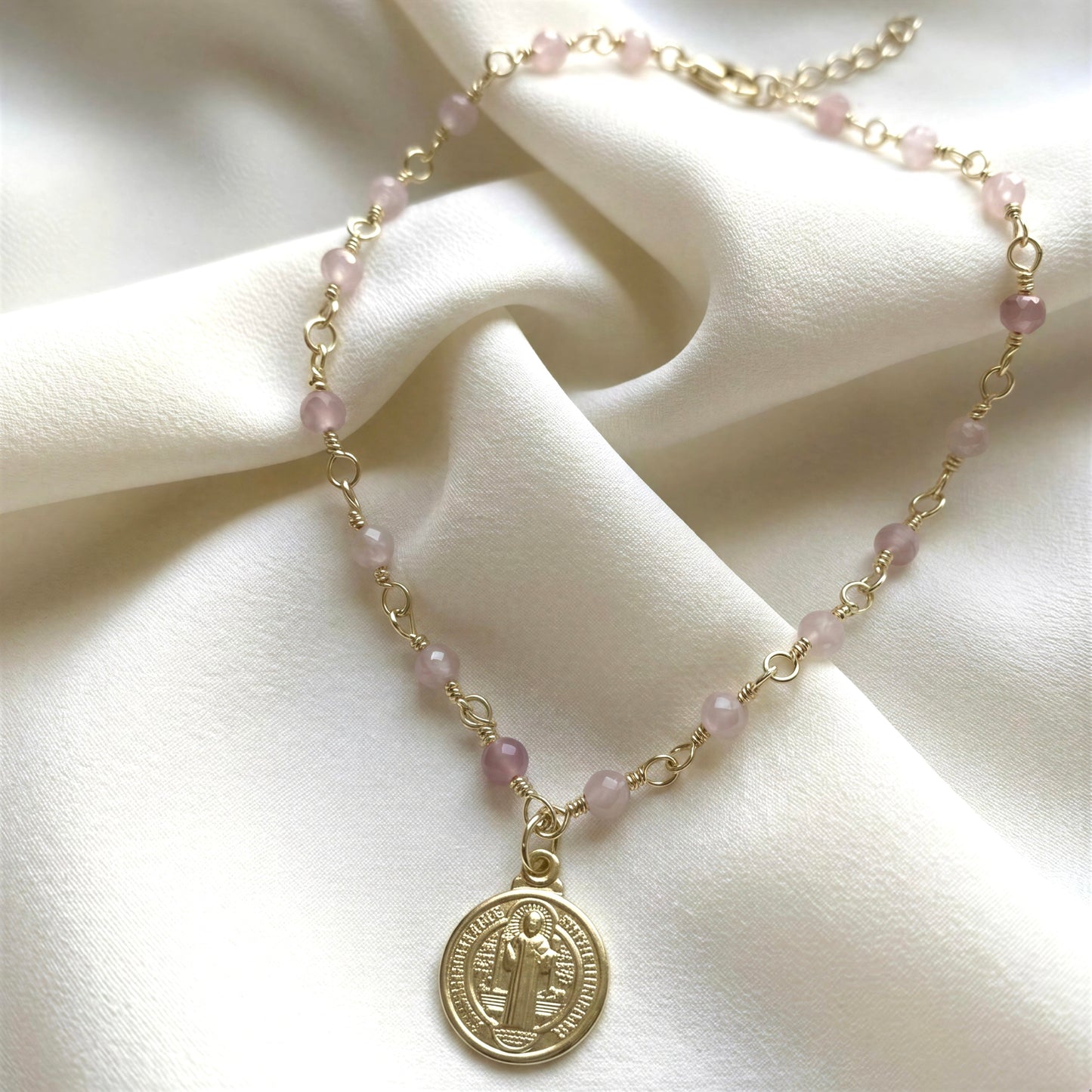 Pulsera entorchado - Piedra natural: Cuarzo rosa - 18 cm