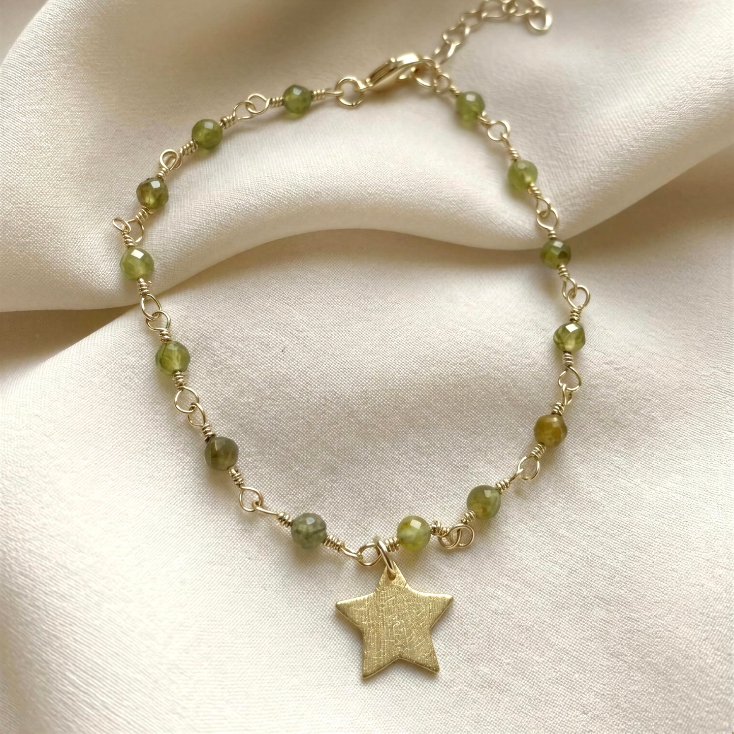 Pulsera entorchado - Piedra natural: Peridoto - 18 cm