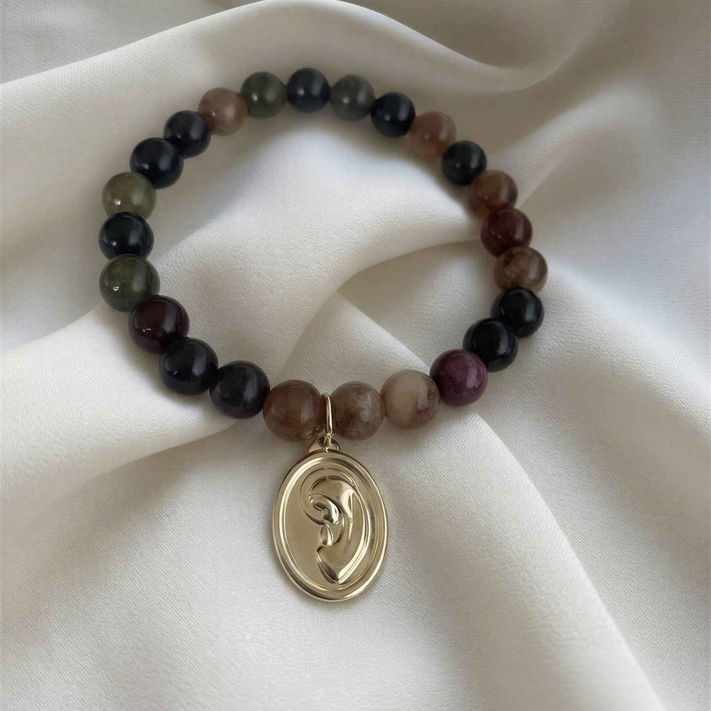 Pulsera elasticada -  Piedra natural: Jade turmalina oscura 8mm