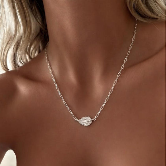 Collar hoja circón - 40 cm