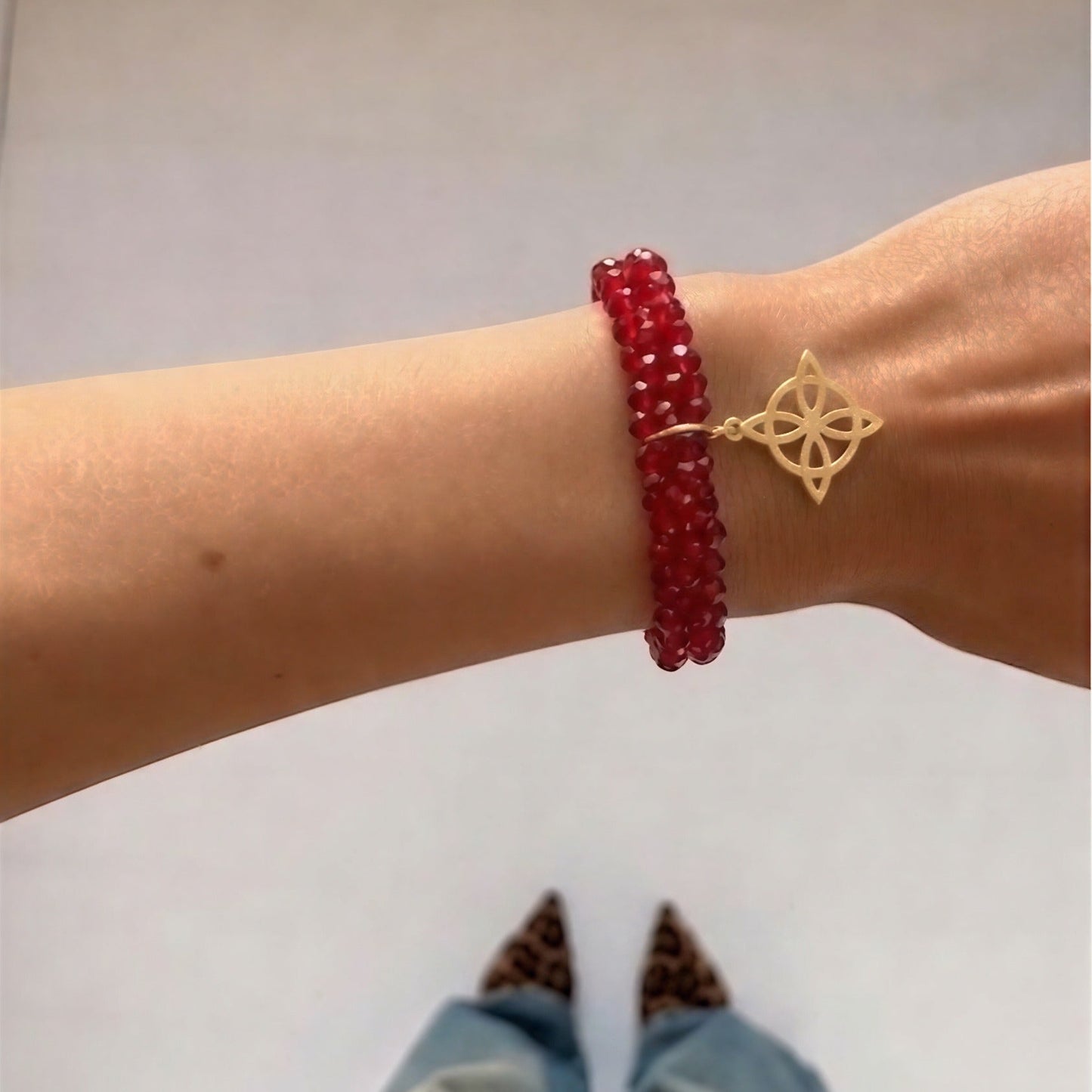 Pulsera elasticada - Cristal facetado rojo