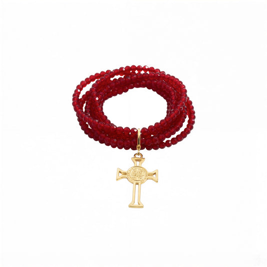 Pulsera elasticada - Cristal facetado rojo