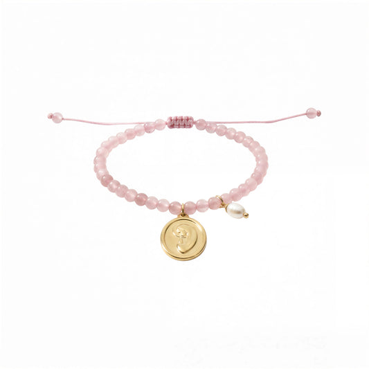 Pulsera macramé - Piedra natural: cuarzo rosa