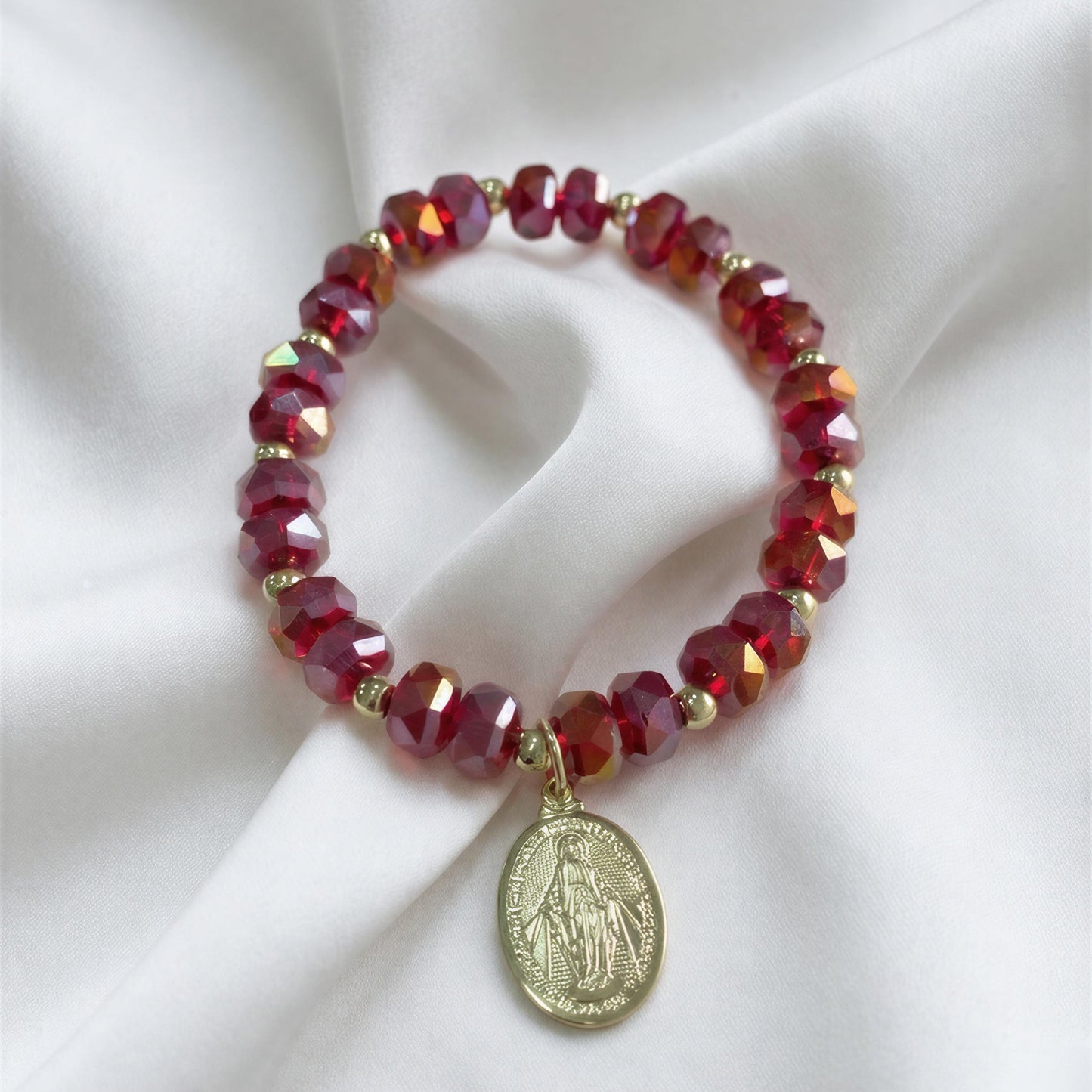 Pulsera elasticada con virgen - Cristal facetado