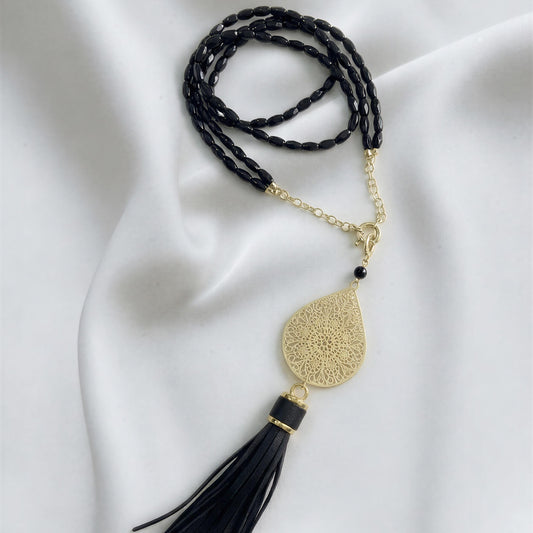 Collar Mándala - Cristal facetado: Negro - 60 cm