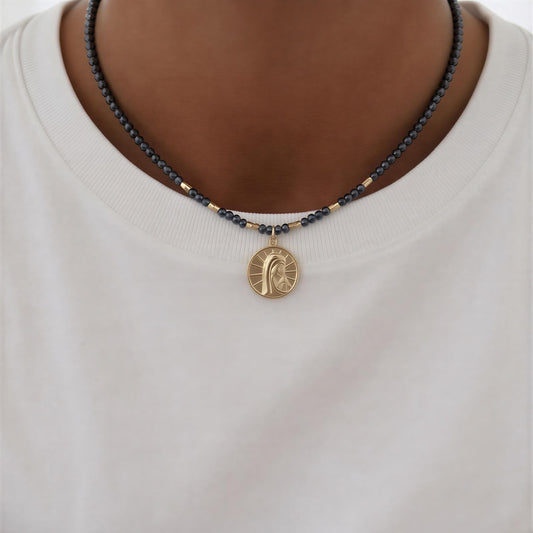 Choker micro cristal azul - Virgen niña - 38 cm
