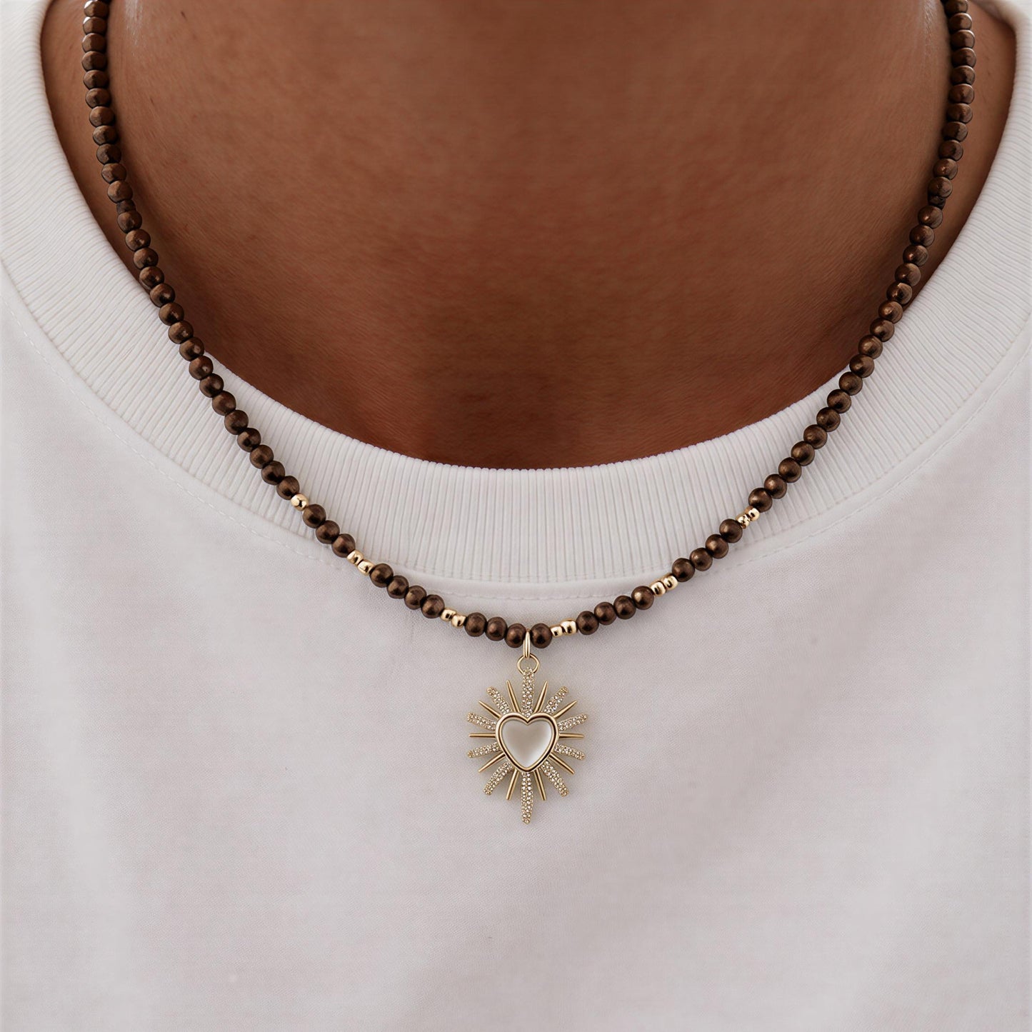 Choker micro cristal café - Corazón circón - 38 cm