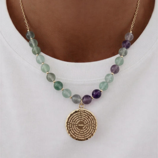 Collar Padre nuestro - Piedras naturales: Fluorita 43 cm más alargue