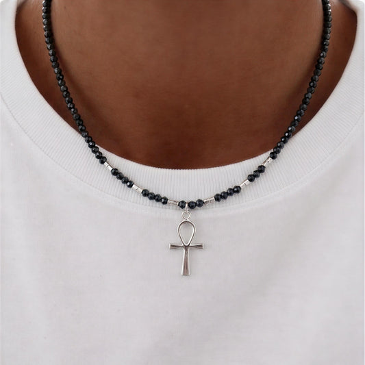 Choker micro cristal azul - Cruz - 38 cm