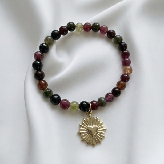 Pulsera elasticada - Corazón - Piedra natural: Jade Turmalina