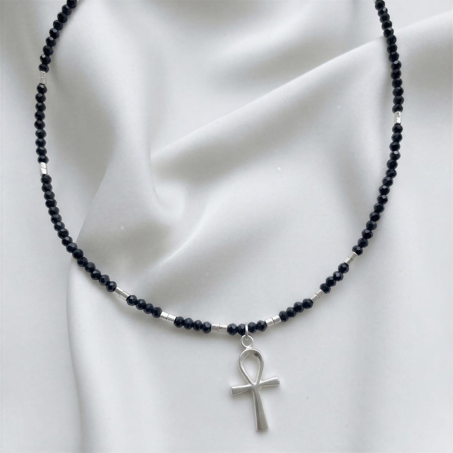 Choker micro cristal azul - Cruz - 38 cm
