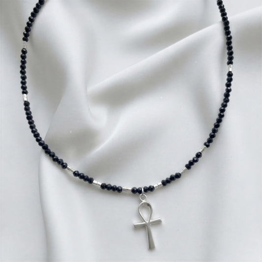 Choker micro cristal azul - Cruz - 38 cm
