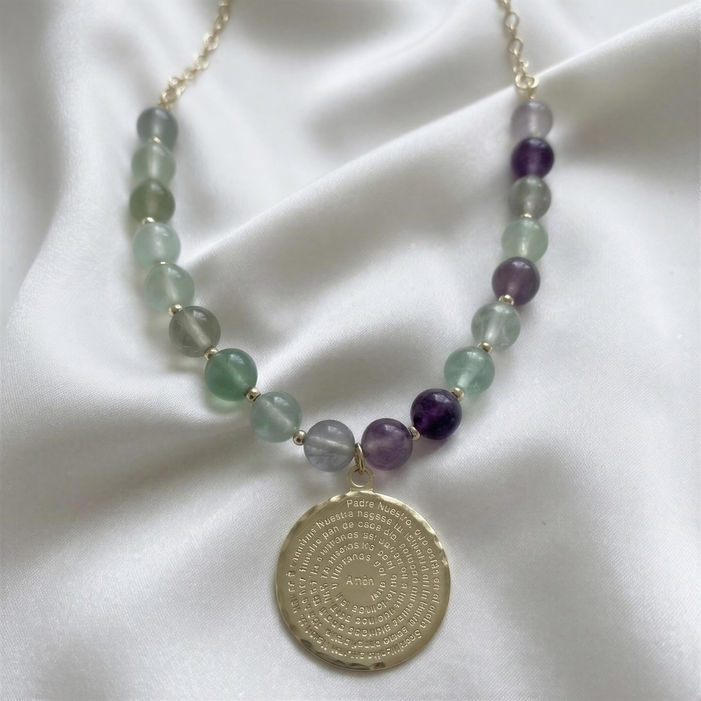Collar Padre nuestro - Piedras naturales: Fluorita 43 cm más alargue