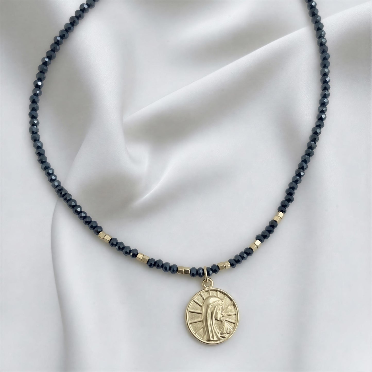 Choker micro cristal azul - Virgen niña - 38 cm