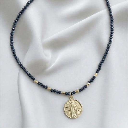 Choker micro cristal azul - Virgen niña - 38 cm