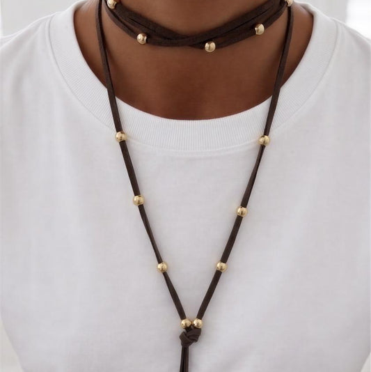 Collar Gamuza café con nudo - 1.80 mts