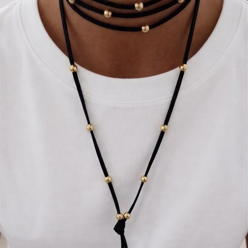 Collar Gamuza negro con nudo - 1.80 mts