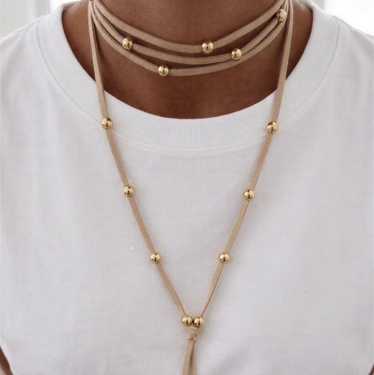 Collar Gamuza beige con nudo - 1.80 mts