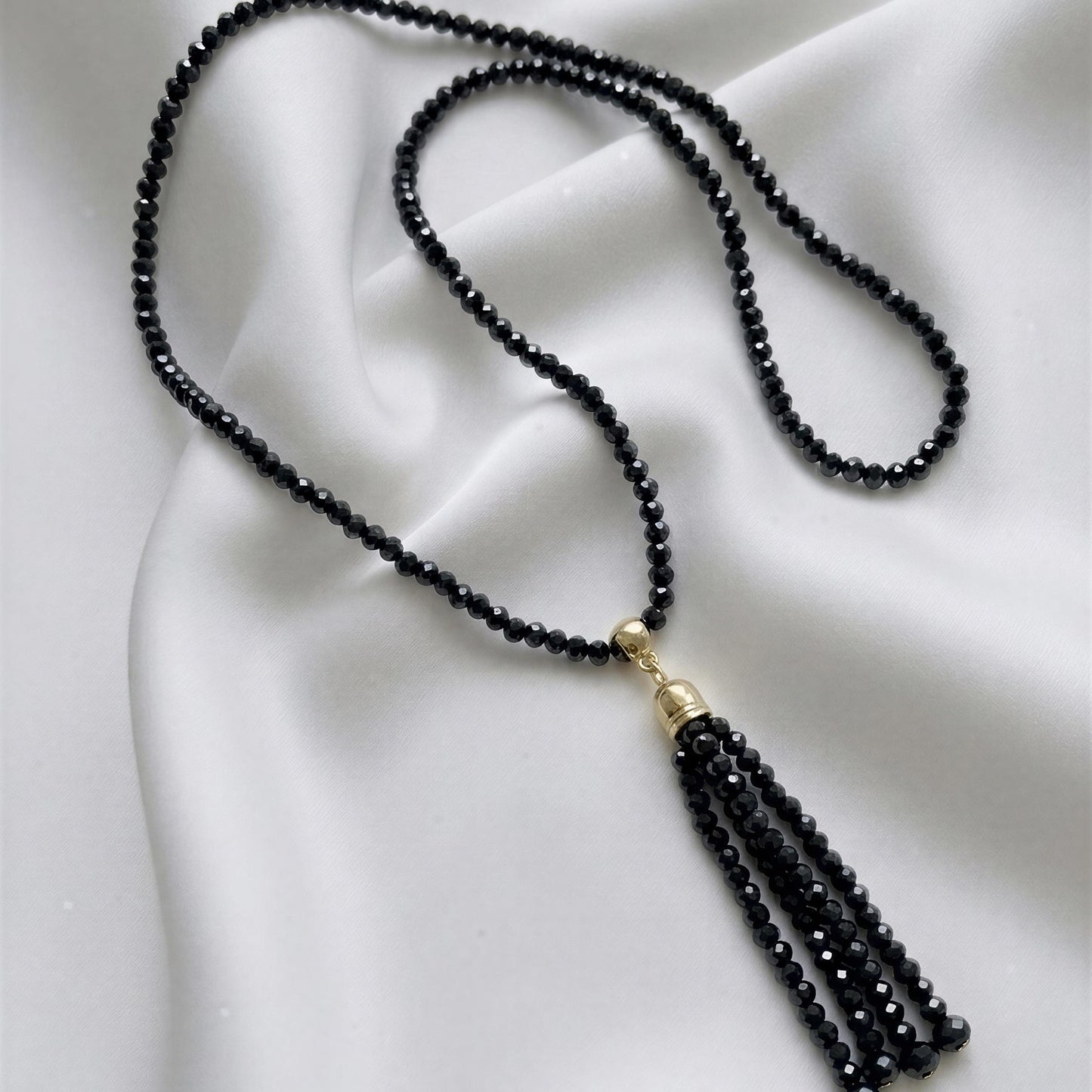 Collar largo de cristal negro- 45 cm