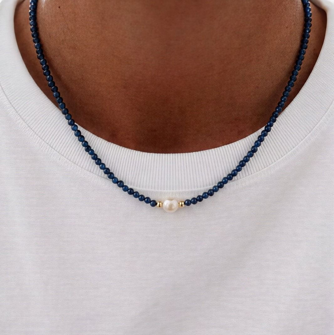 Collar Micro cristal azul - Piedra natural: Perla de Río - 46 cm