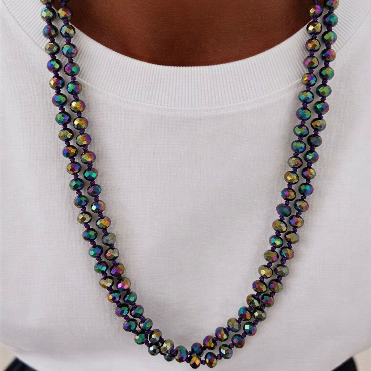 Collar largo de cristal azul tornasolado - 1.10 mtrs