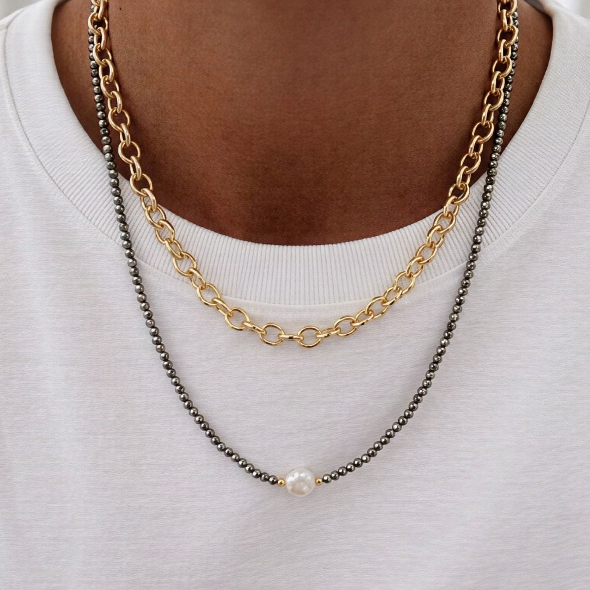 Collar Micro cristal gris - Piedra natural: Perla de Río - 75 cm