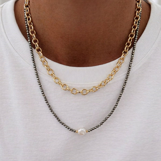 Collar Micro cristal gris - Piedra natural: Perla de Río - 75 cm