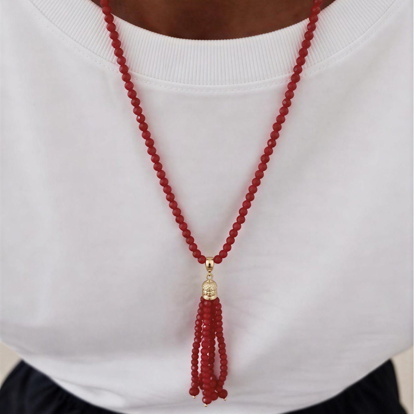 Collar largo de cristal rojo - 45 cm