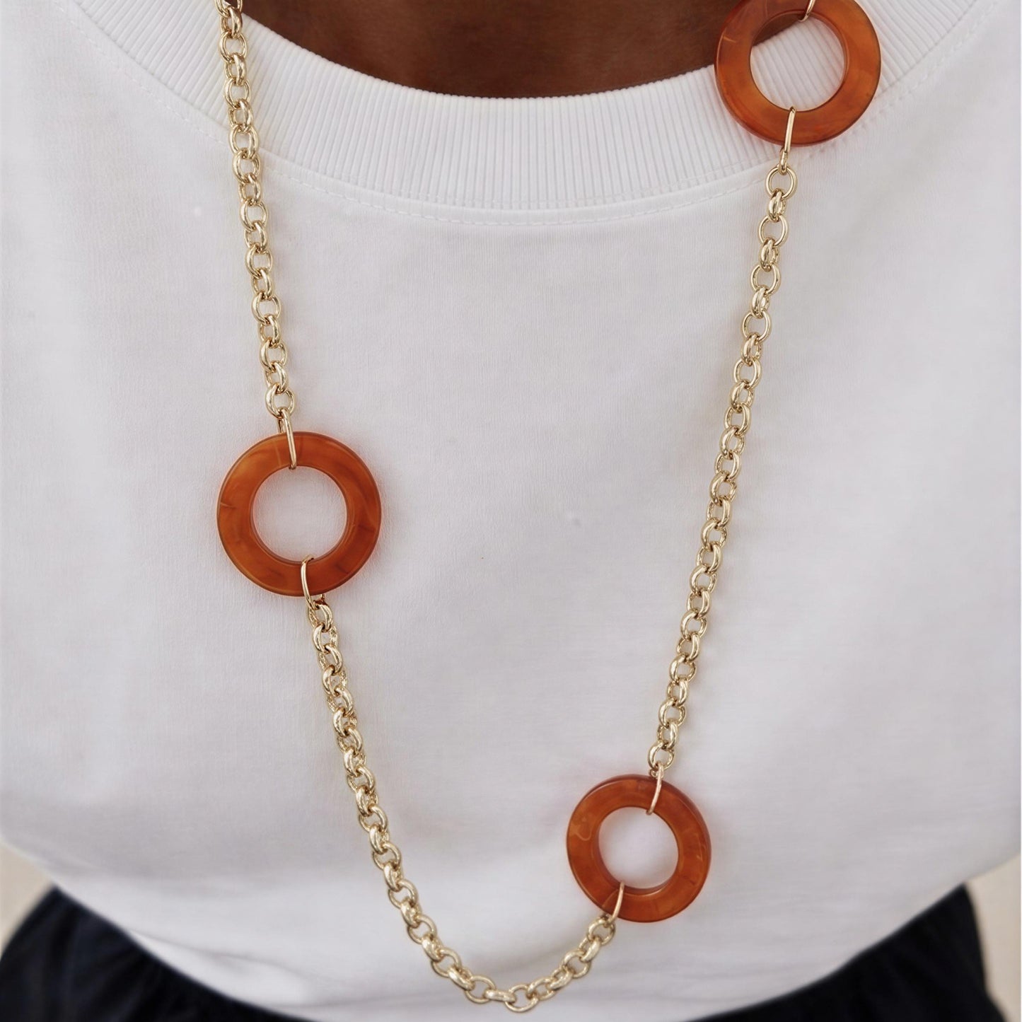 Collar de rolo largo - Circulo de Resina - 90 cm
