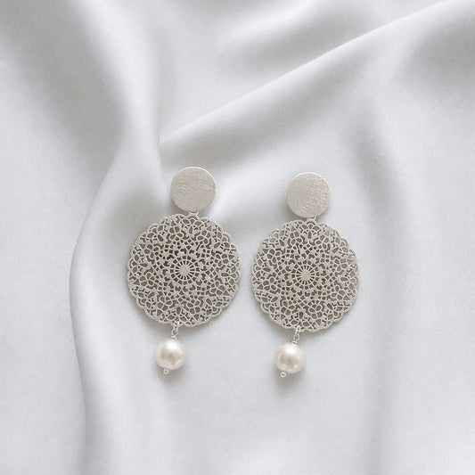 Aro mándala con Piedra natural: Perla de rio - Mide 55 mm