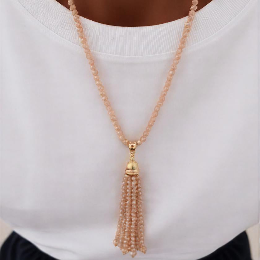 Collar largo de cristal beige - 45 cm
