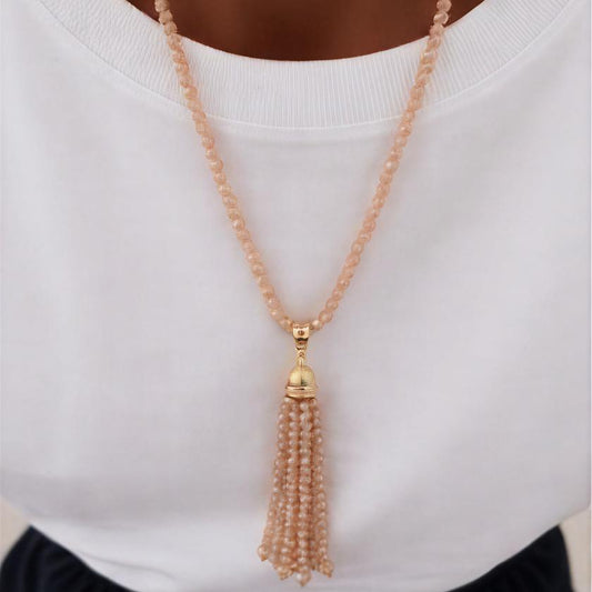 Collar largo de cristal beige - 45 cm