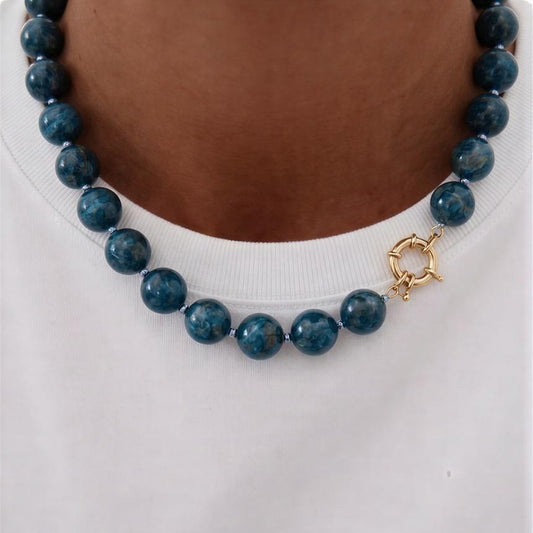 Collar Pelotitas azul petróleo - Broche timón pequeño - 50 cm
