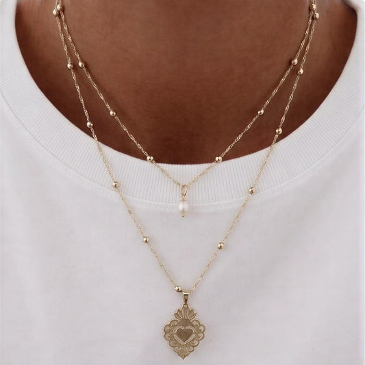 Collar doble - Piedra natural: Perla de rio - 44 cm