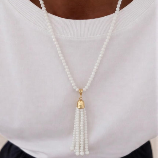 Collar largo de cristal blanco - 45 cm