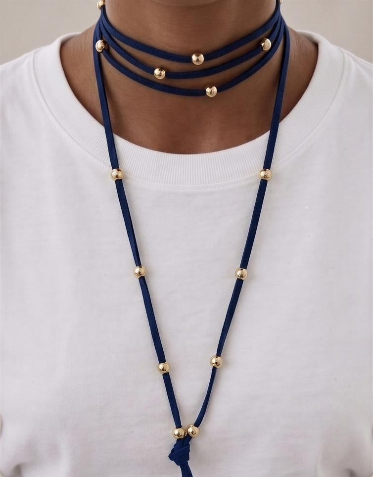 Collar Gamuza azul con nudo - 1.80 mts