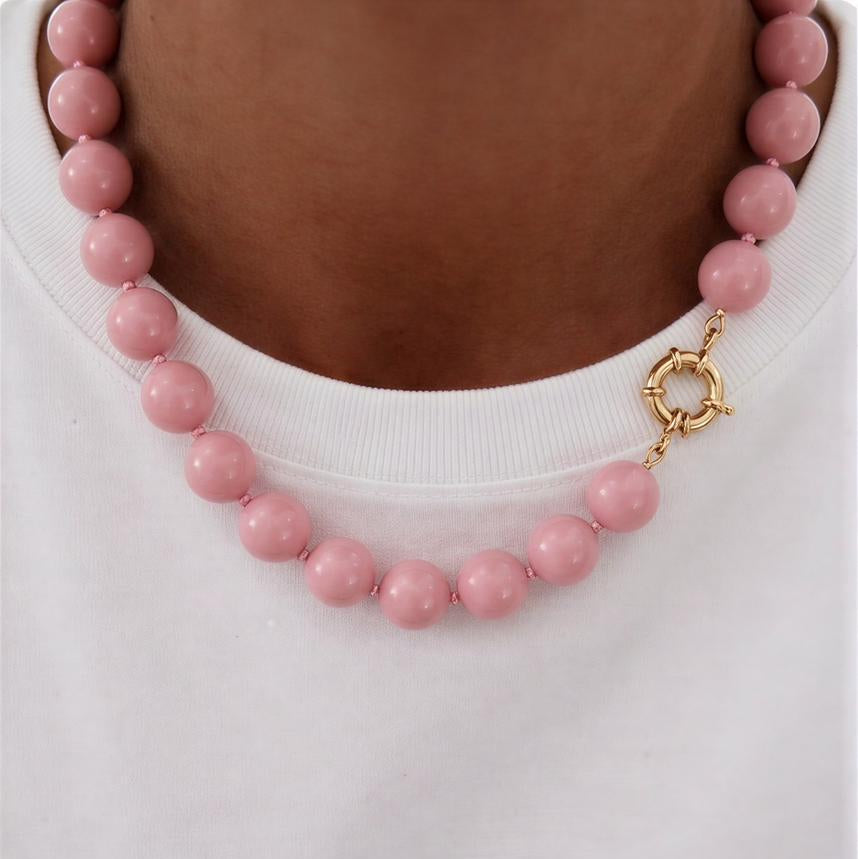 Collar Pelotitas Rosado - Broche timón pequeño - 50 cm
