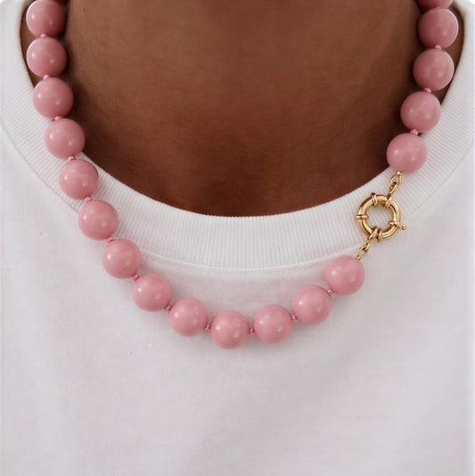 Collar Pelotitas Rosado - Broche timón pequeño - 50 cm