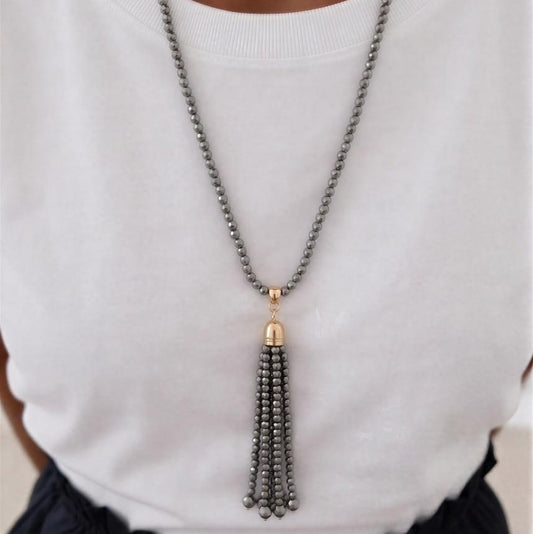 Collar largo de cristal gris - 45 cm
