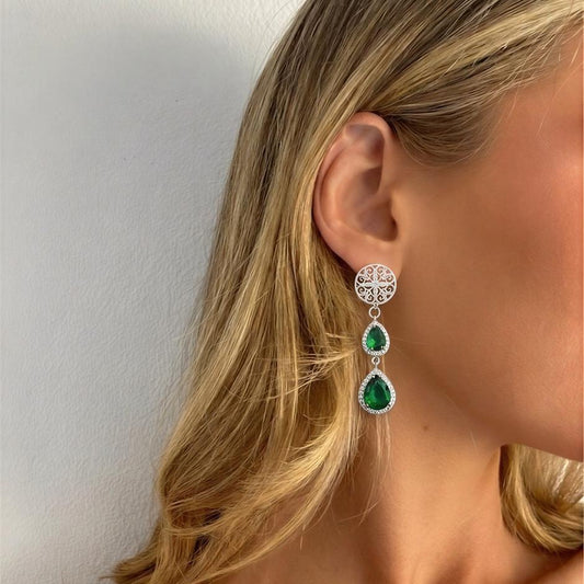 Aro mándala con cristal verde y micro circones – 42 mm