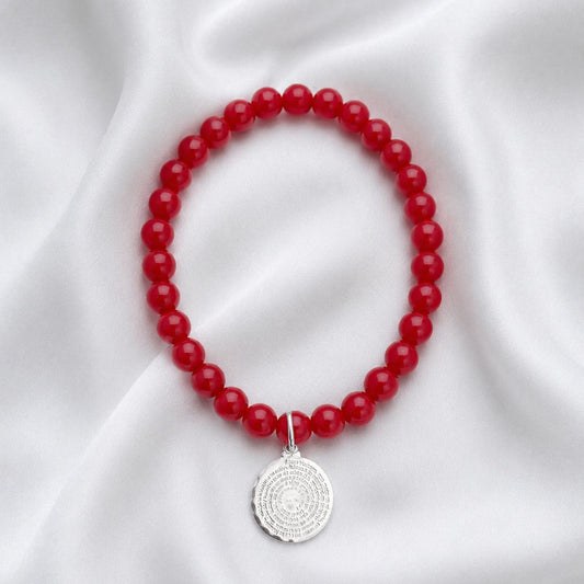 Pulsera elasticada - Padre nuestro - Piedra natural: Jade rojo 6 mm
