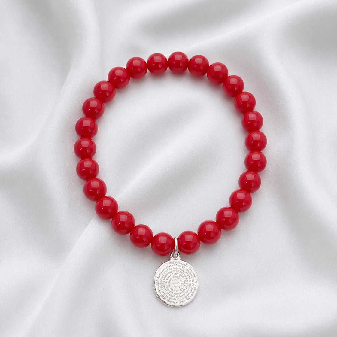 Pulsera elasticada - Padre nuestro - Piedra natural: Jade rojo 8 mm