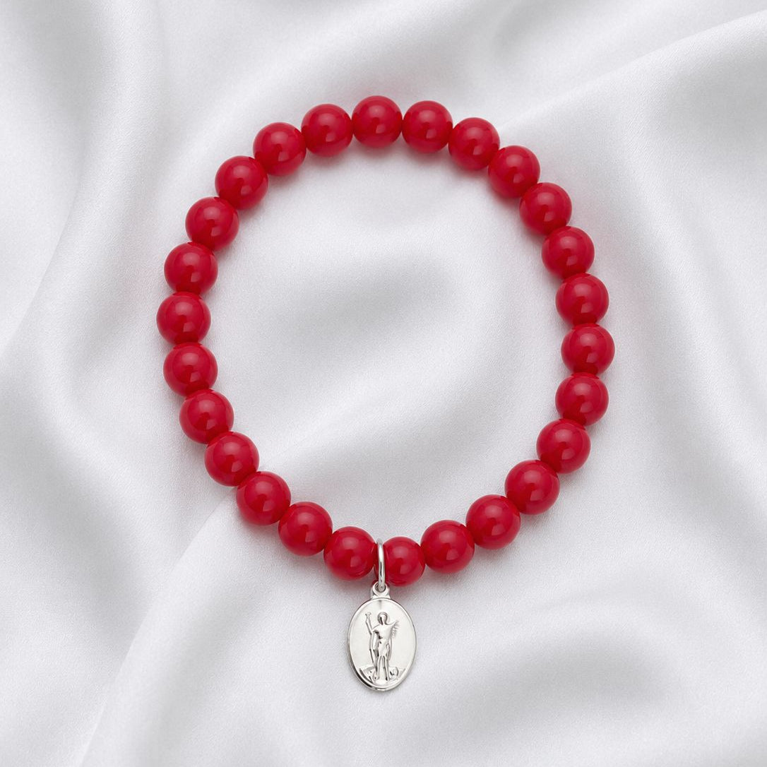Pulsera elasticada - San Expedito - Piedra natural: Jade rojo 8 mm