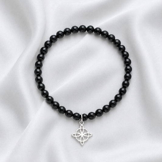 Pulsera elasticada - Nudo - Piedra natural: Onix 4 mm