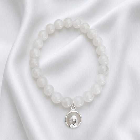 Pulsera elasticada - Virgen - Piedra natural: Cuarzo blanco 8 mm