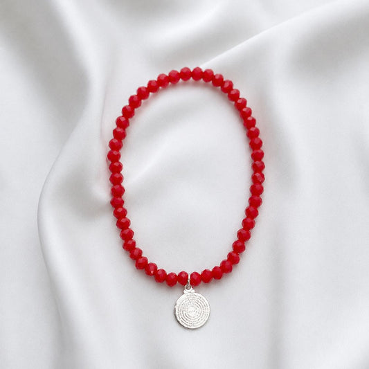 Pulsera elasticada - Padre Nuestro - Micro cristal rojo
