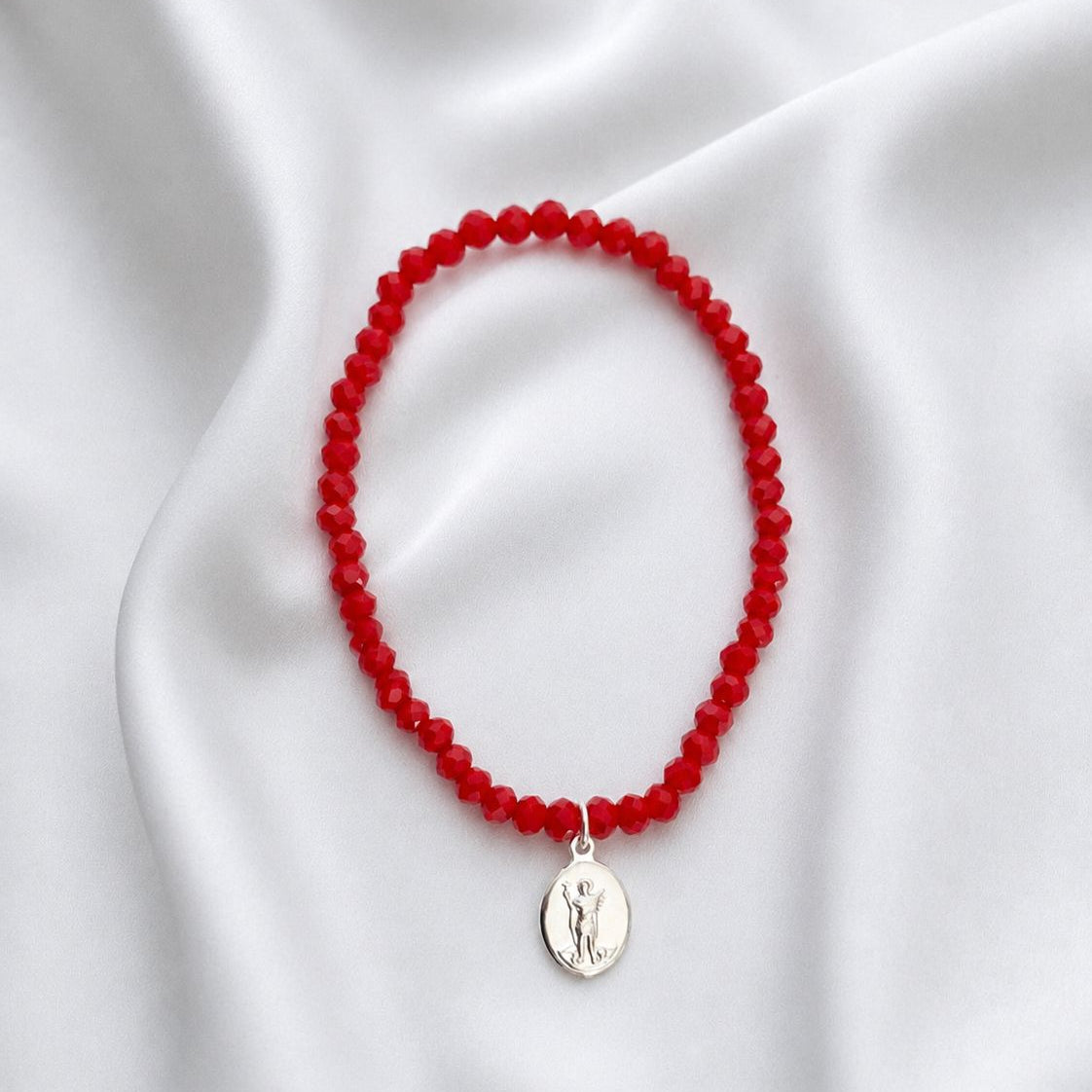 Pulsera elasticada - San Expedito - Micro cristal rojo